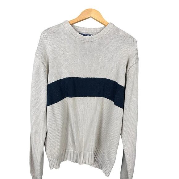 Ivy Crew Sweater Mens Size Large Cream and Navy Blue with Stripe Classic Preppy - Picture 3 of 8